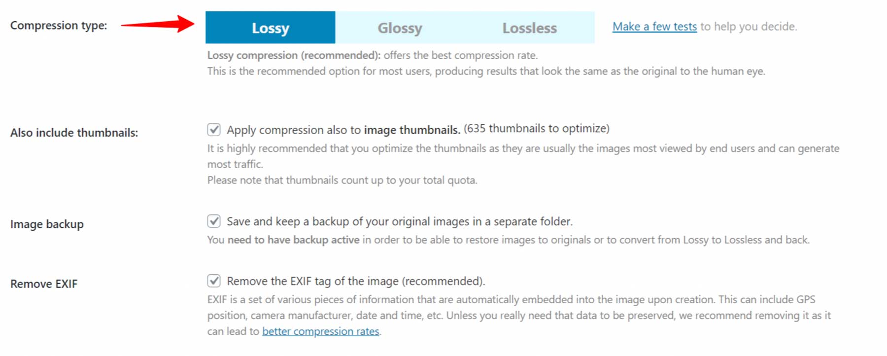 Enable glossy compression in ShortPixel
