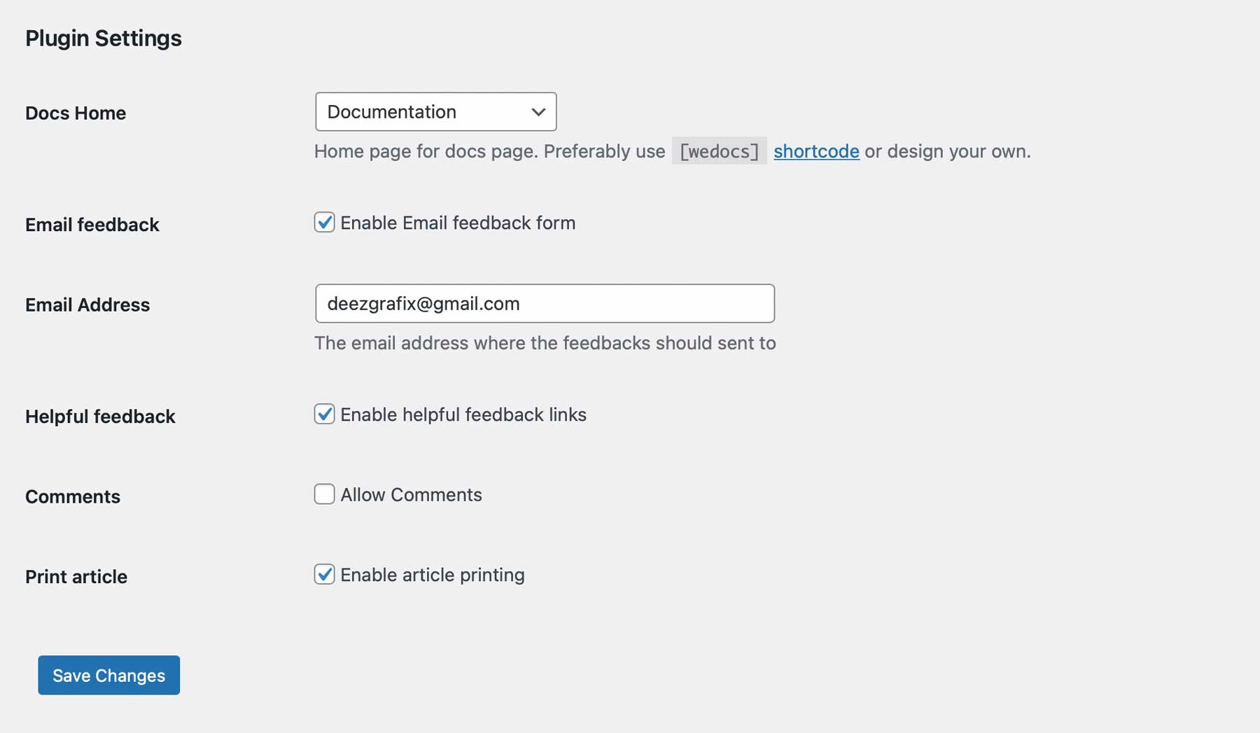 weDocs settings