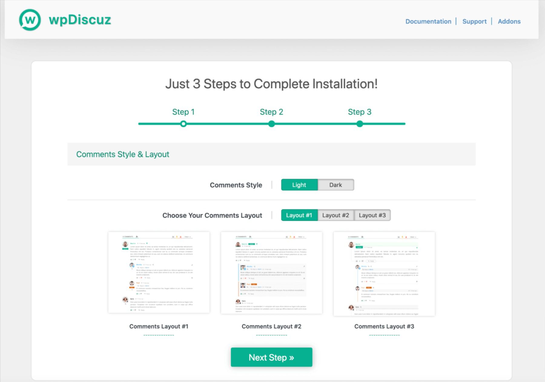 The wpDiscuz comment form layout options.