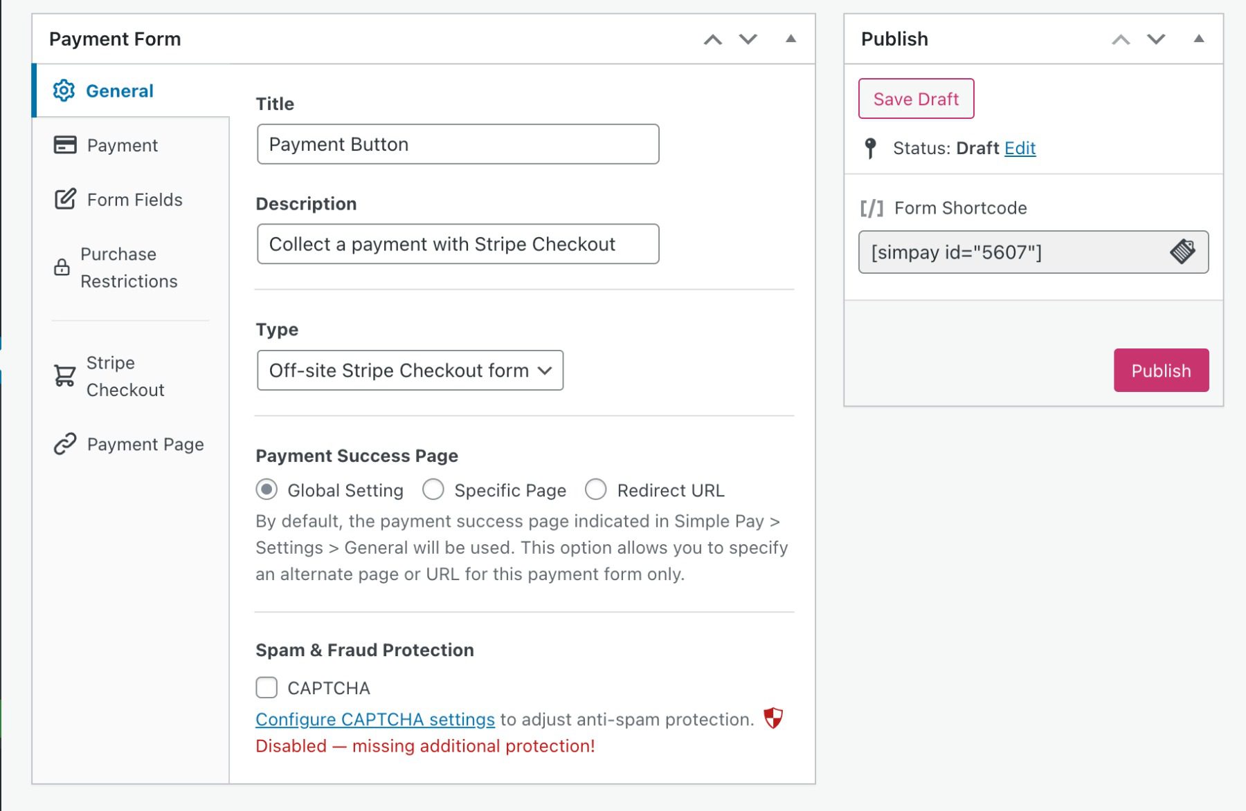 WP Easy Pay settings