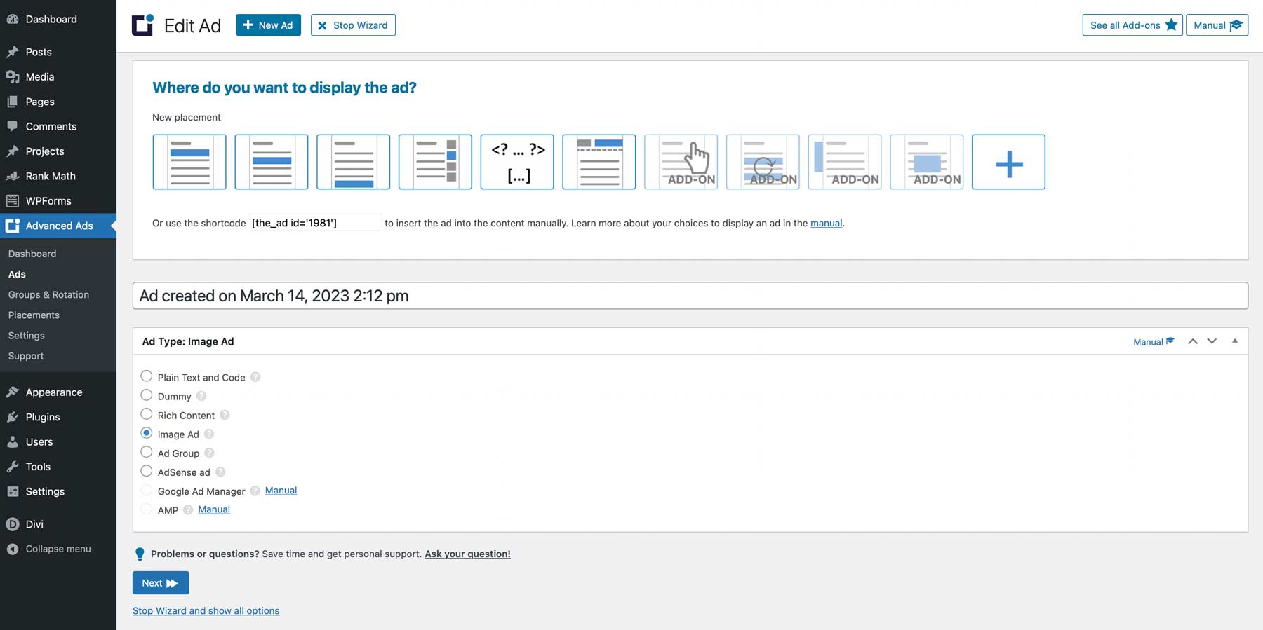 อัปเดตเว็บไซต์ด้วย 32 WordPress Plugins ที่ดีที่สุดในปี 2025 43 Advanced Ads start wizard