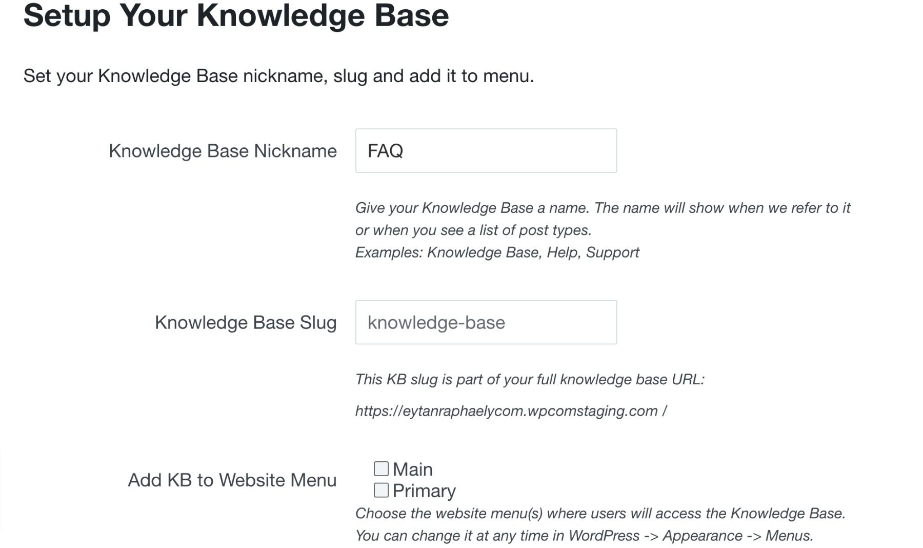 Echo Knowledge Base settings