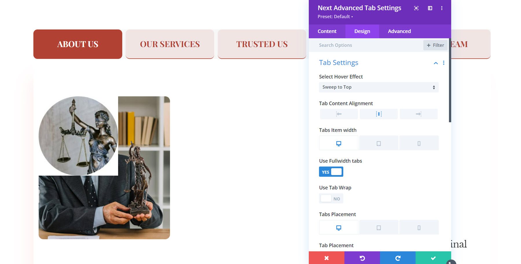 Divi Essential Advanced Tab Settings