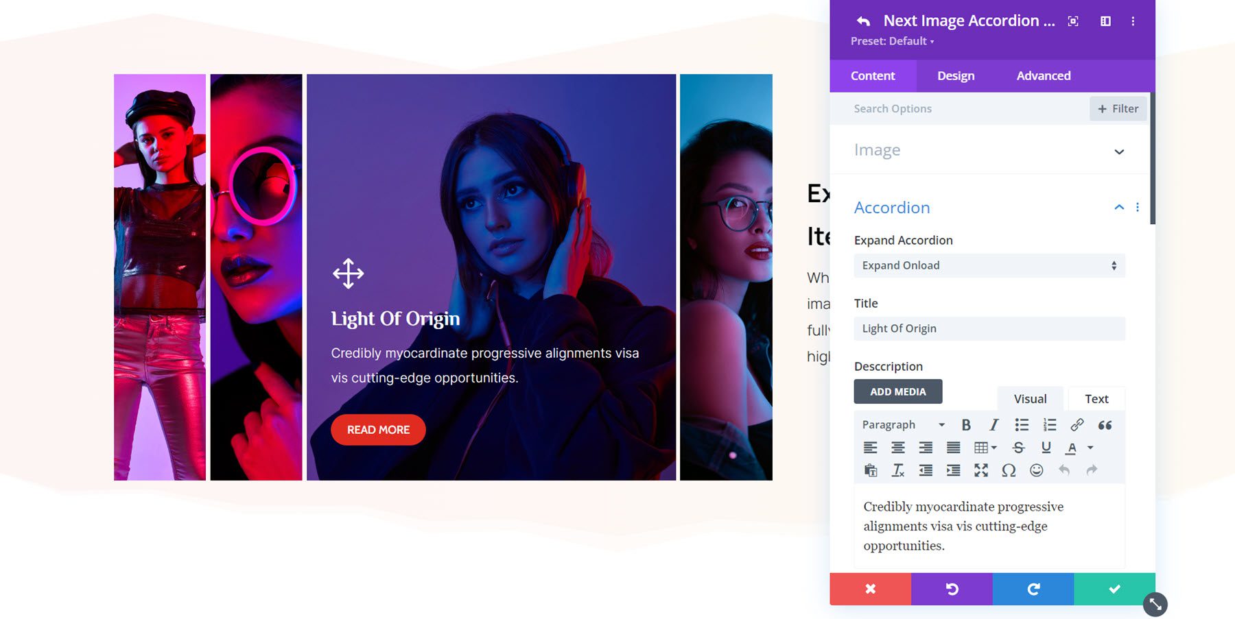 Divi Essential Image Accordion Settings