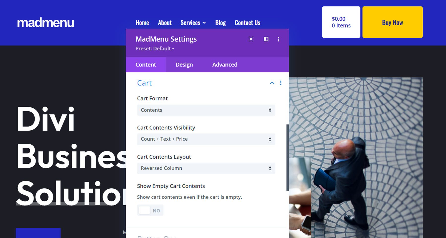 Divi MadMenu Cart Settings