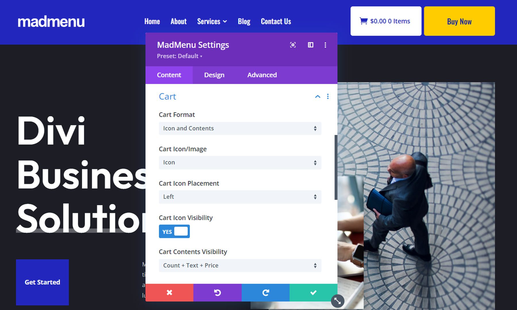 Divi MadMenu Cart Settings