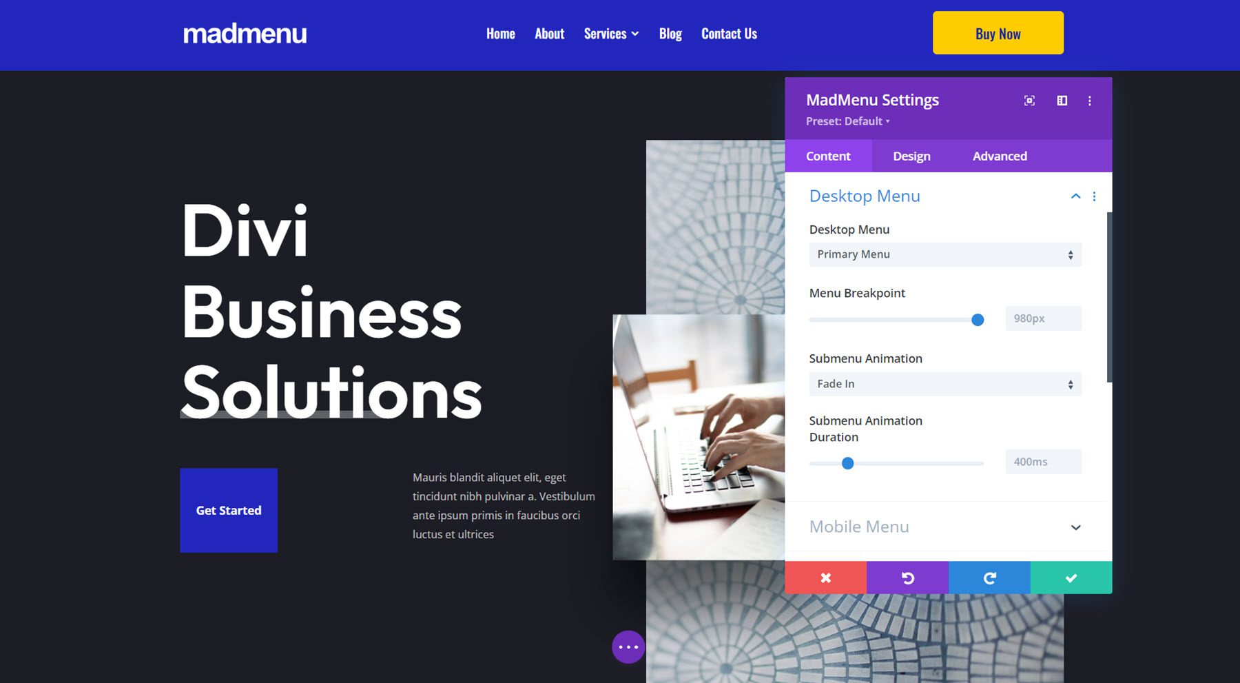 Divi MadMenu Desktop Menu Settings