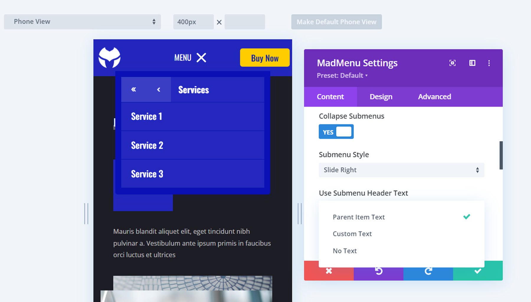 Divi MadMenu Mobile Menu Settings