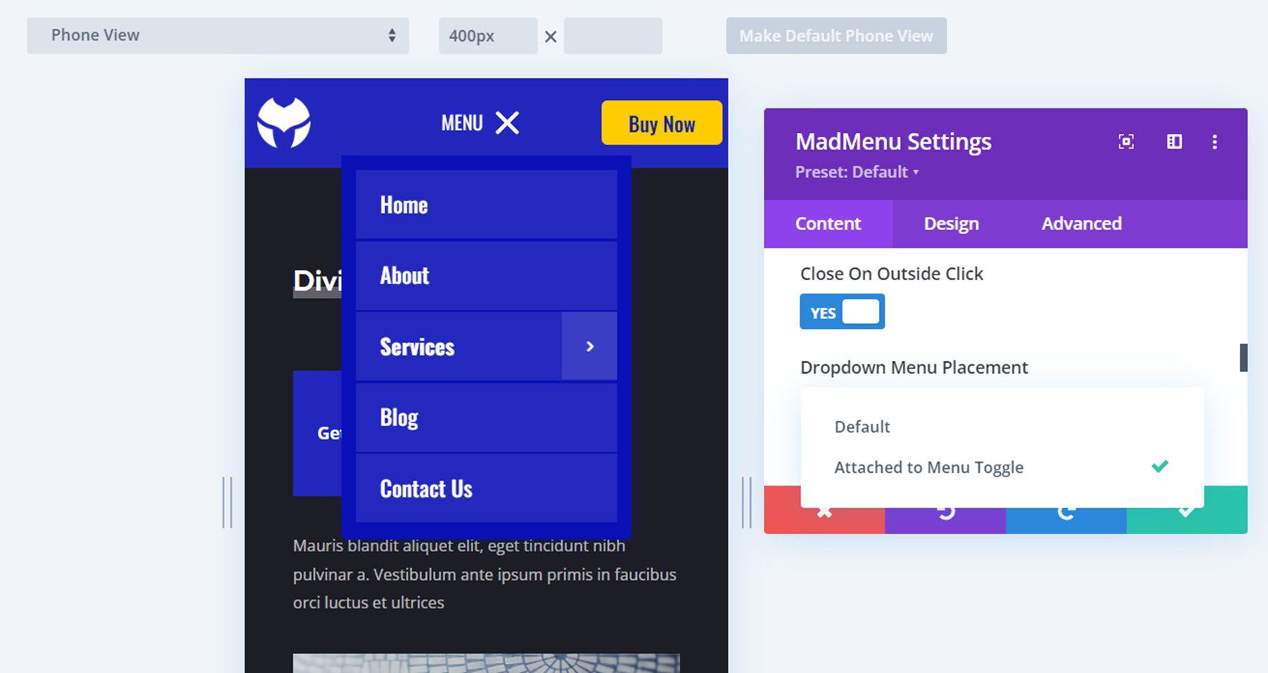 Divi MadMenu Mobile Menu Settings