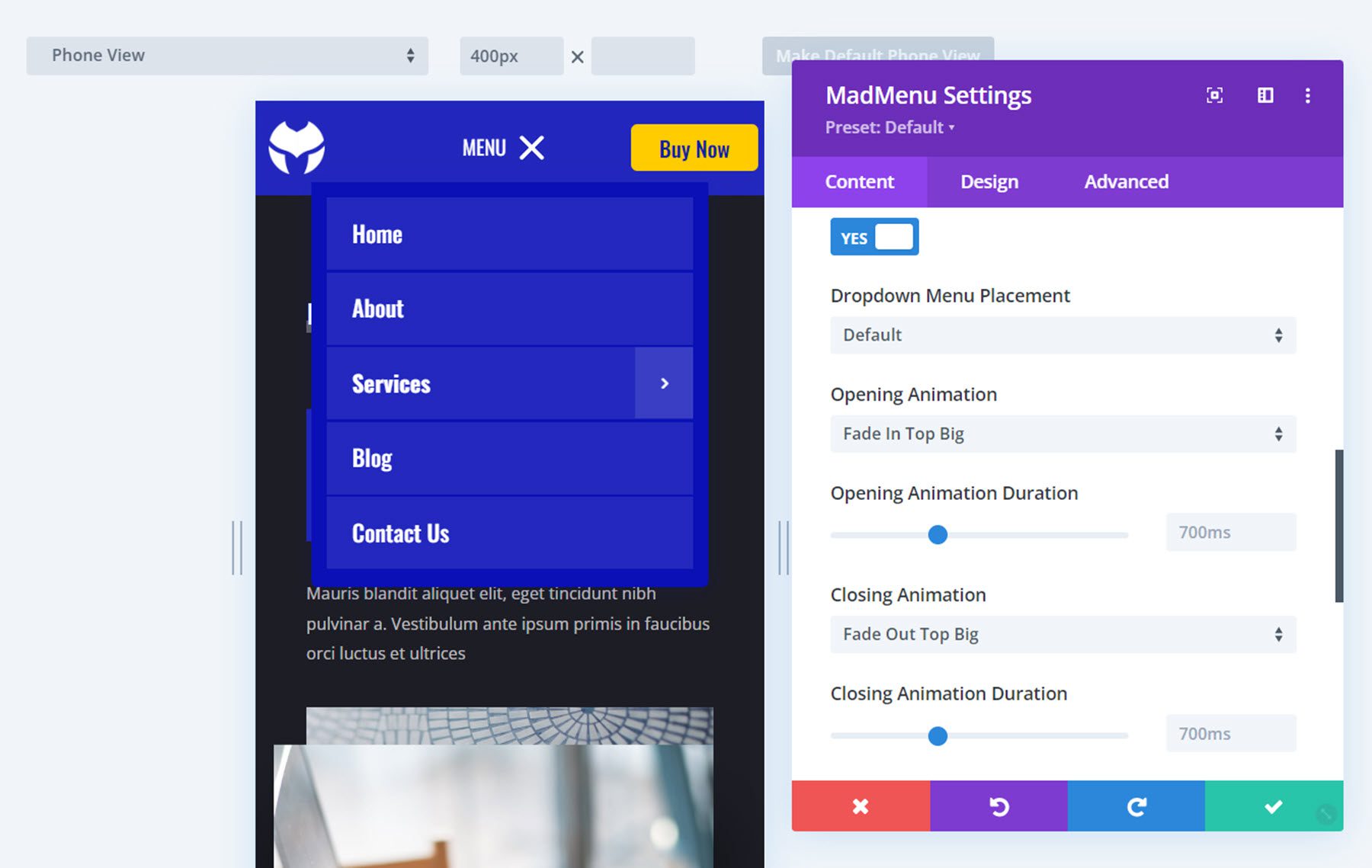 Divi MadMenu Mobile Menu Settings