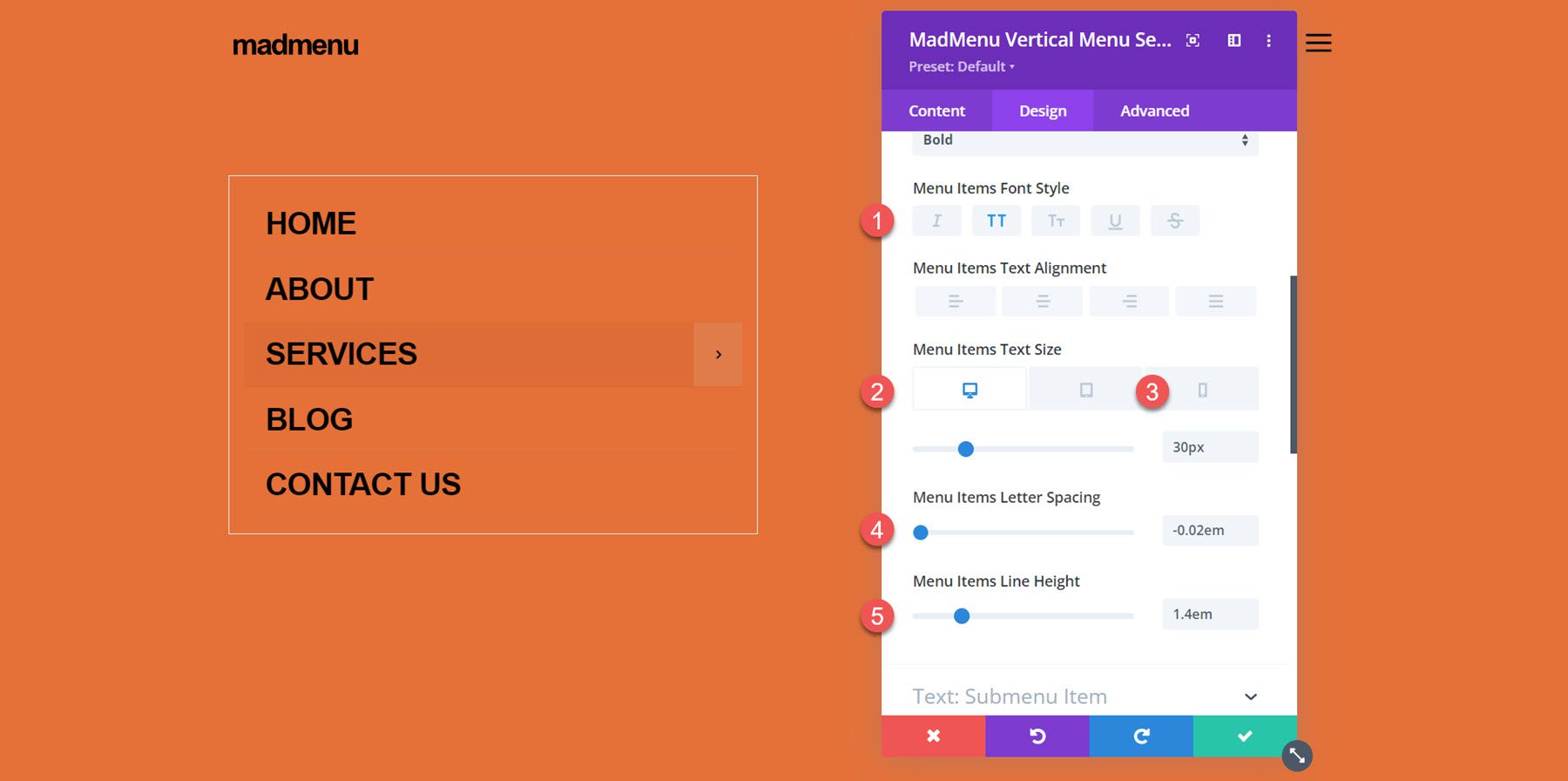 Divi MadMenu Tutorial Menu Items Styles