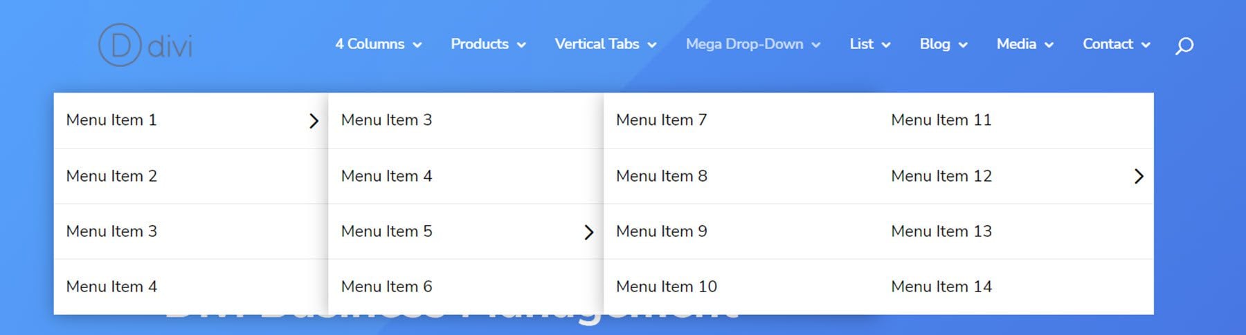 Divi Mega Menu Business Layout Example