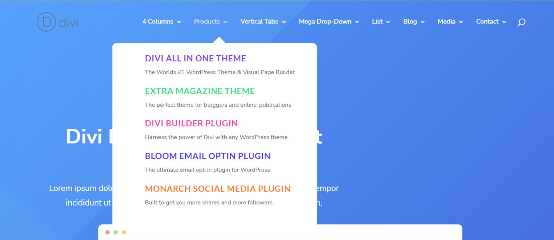 Divi Mega Menu Business Layout Example