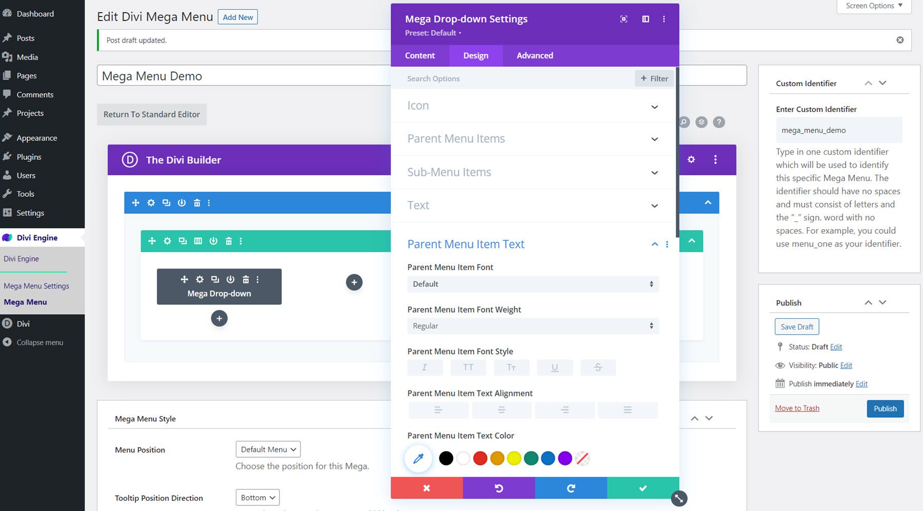 Divi Mega Menu Mega Drop-Down Module Design Settings