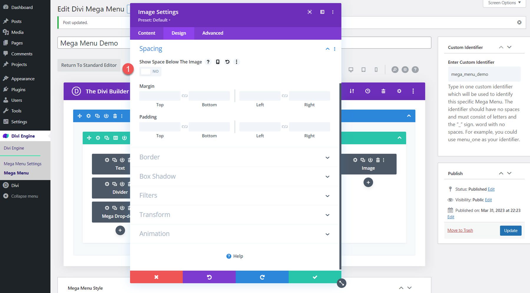 Divi Mega Menu Mega Drop-Down Module Layout Image Spacing