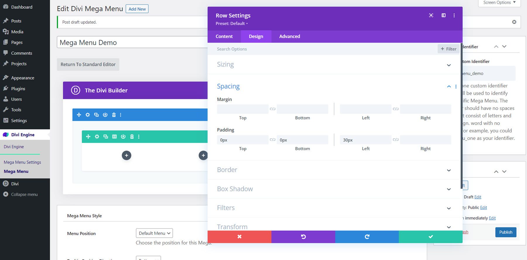 Divi Mega Menu Mega Drop-Down Module Layout Row Spacing