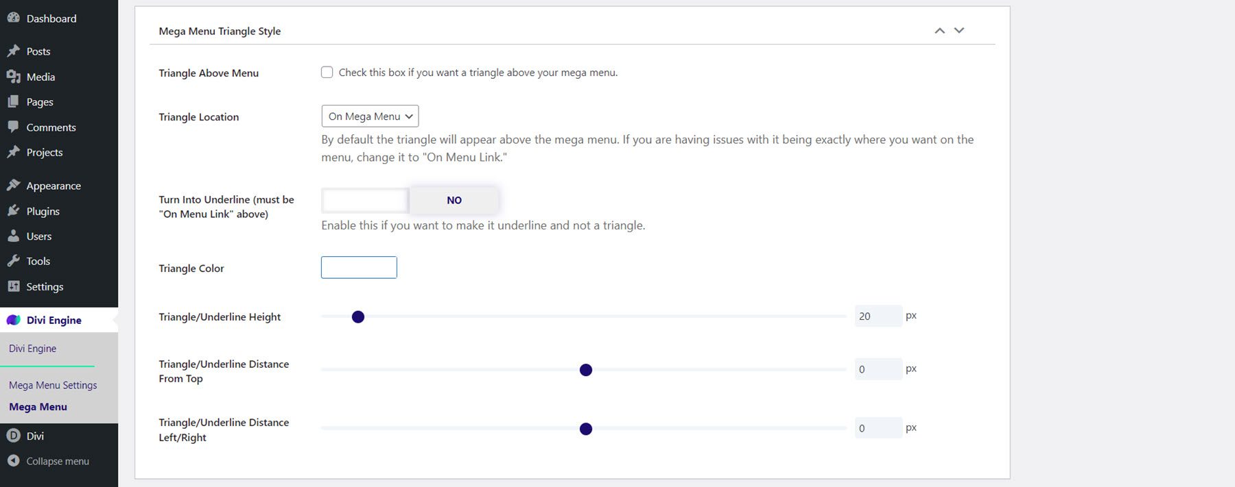 Divi Mega Menu Triangle Style