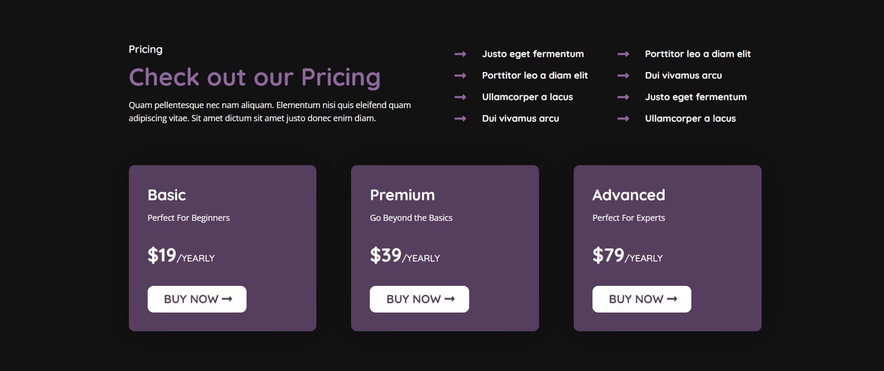 Divi Product Highlight Divi Designer Pack Pricing Dark 12