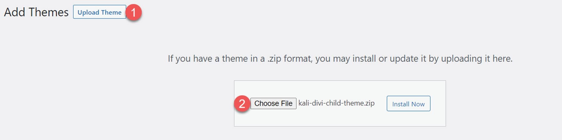 Kali Multi-Purpose Divi Child Theme Installation Upload