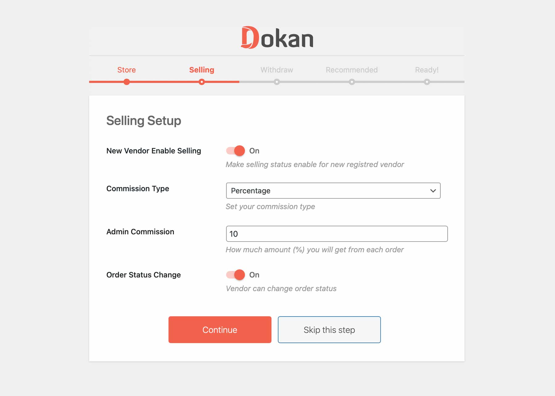 Dokan setup wizard