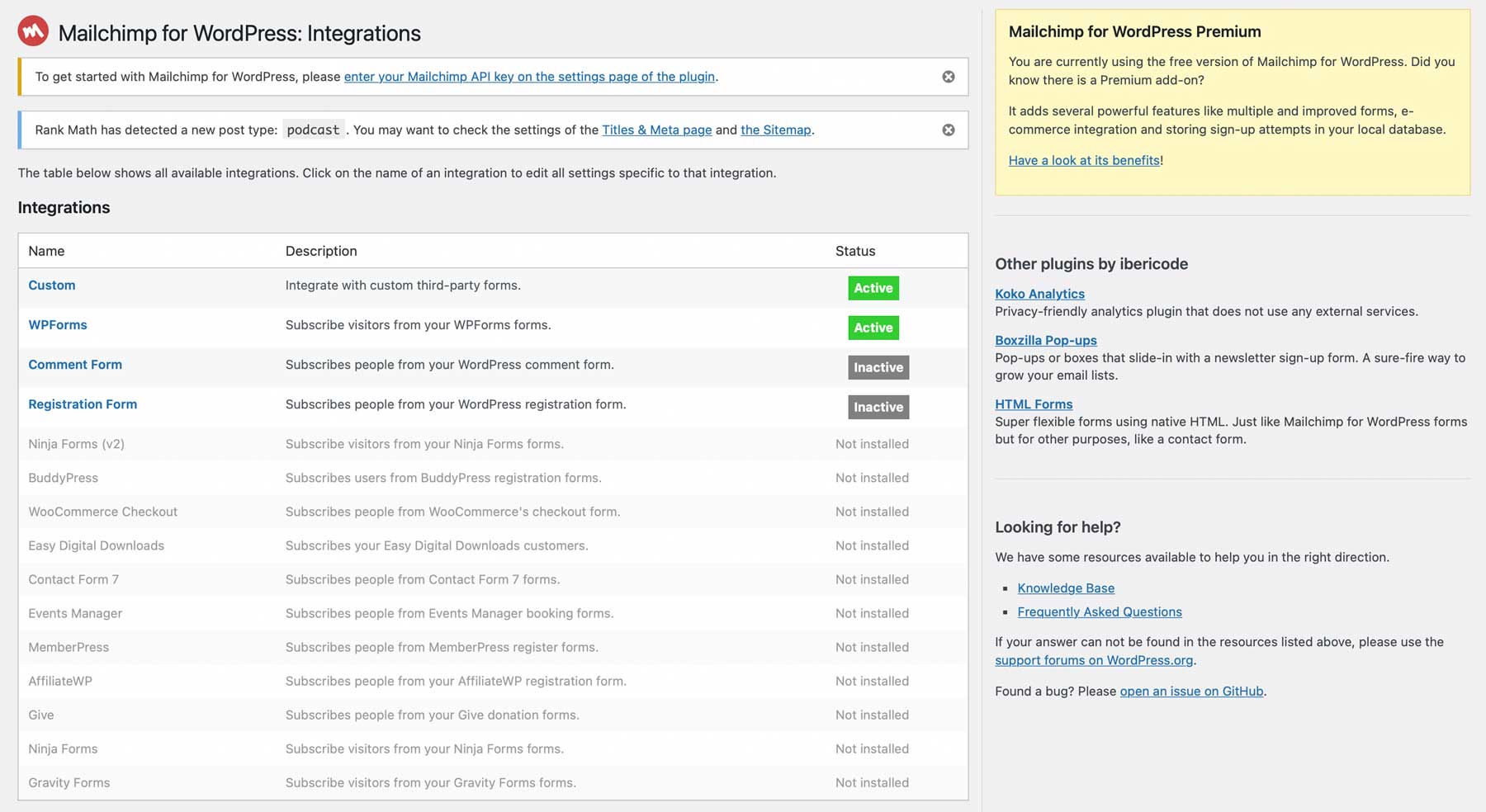 Mailchimp integrations