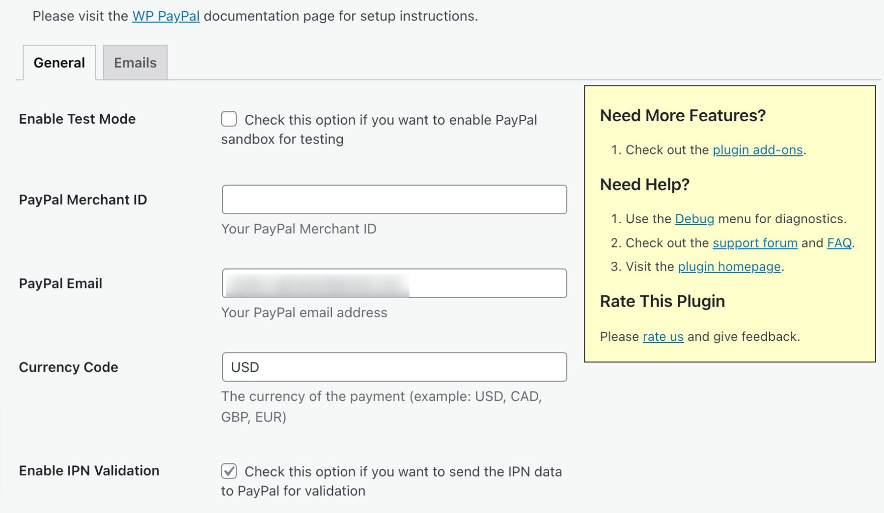 PayPal Button Settings