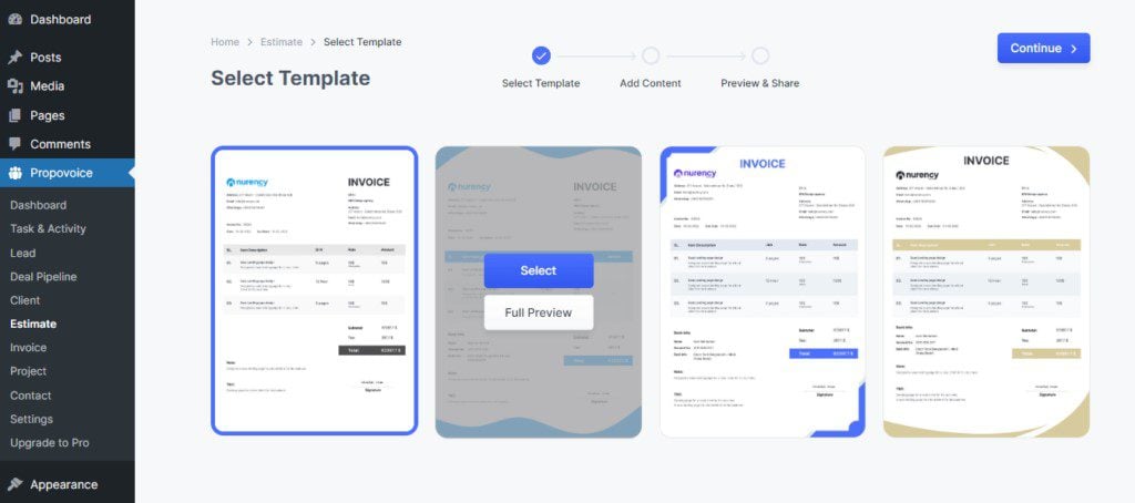 Propovoice Estimate Creator from Templates