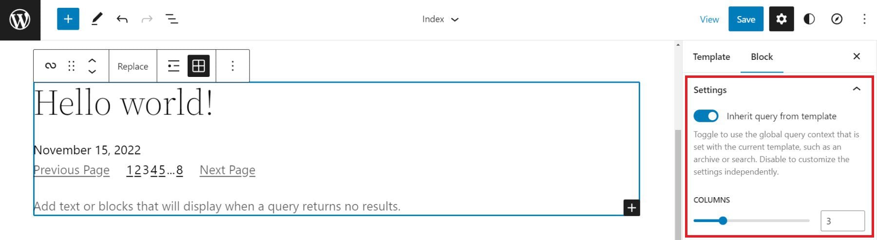 Query Loop Sidebar Settings - Inherit Query Settings