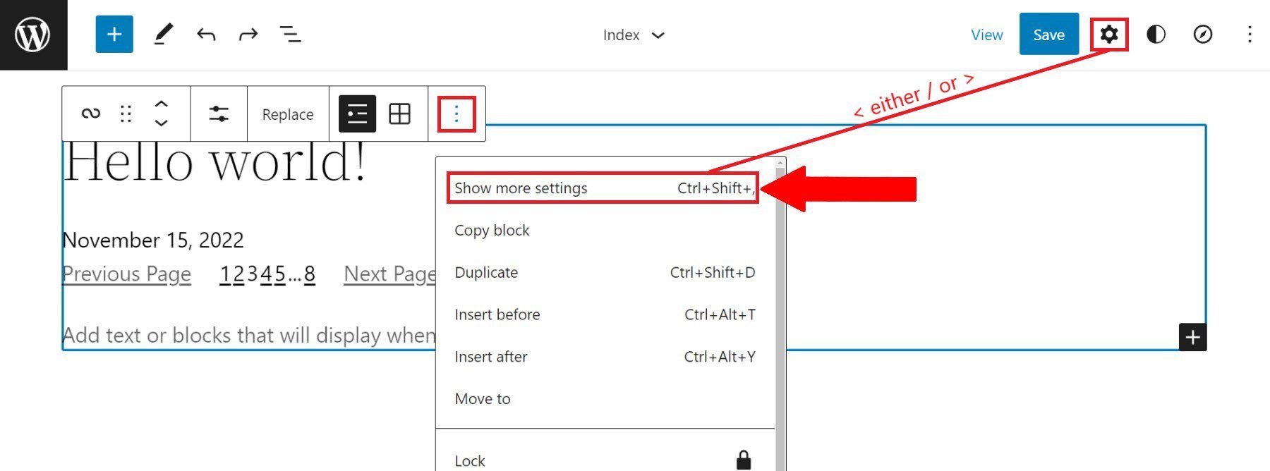 Query Loop Toolbar - More Settings