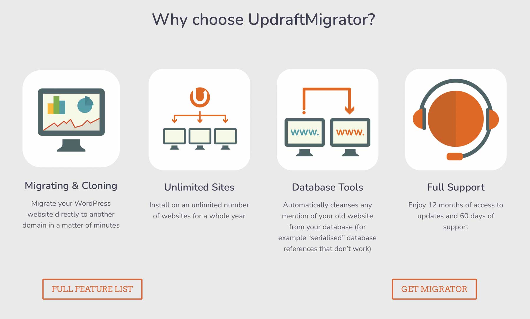 Updraft Migrator features