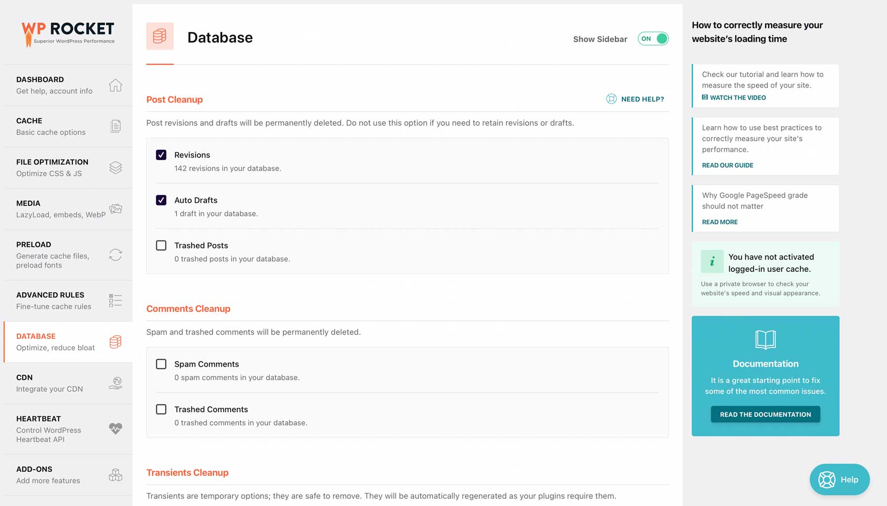 อัปเดตเว็บไซต์ด้วย 32 WordPress Plugins ที่ดีที่สุดในปี 2025 13 WP Rocket database optimization