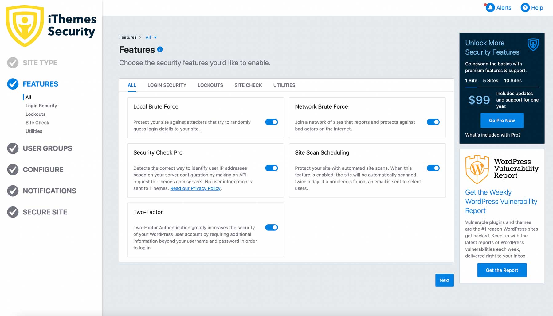 iThemes security settings