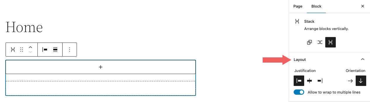 Stack Block layout settings