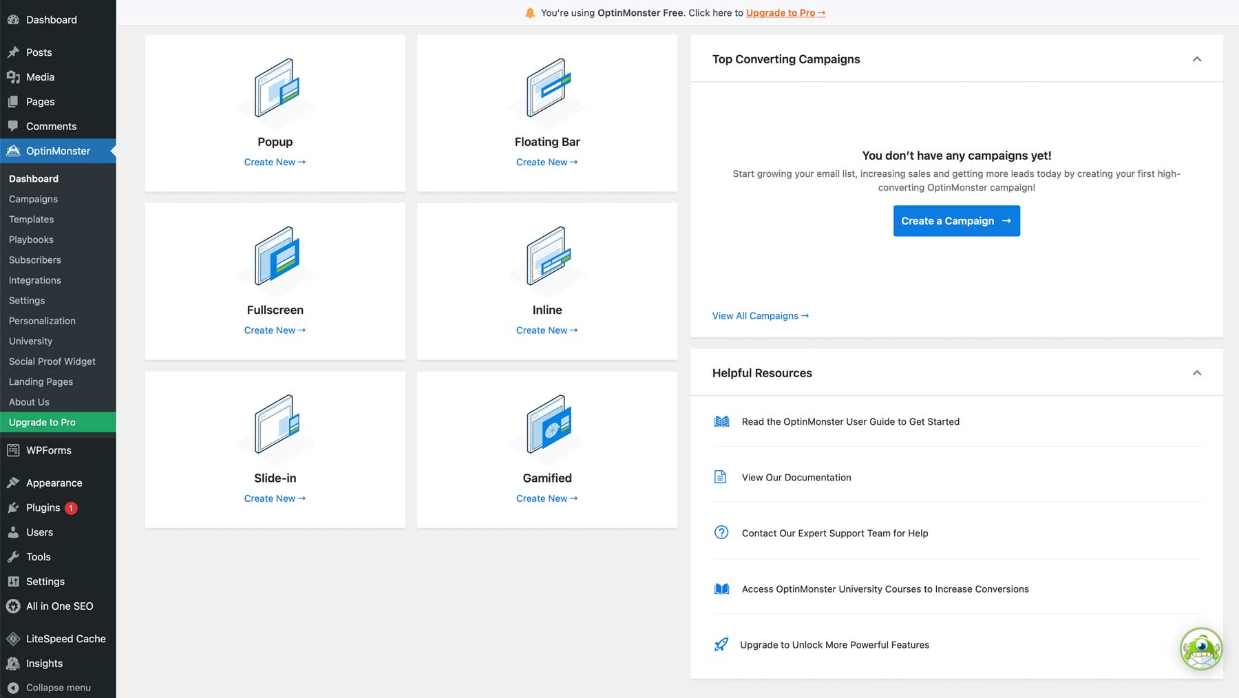 optinmonster dashboard ecommerce plugin