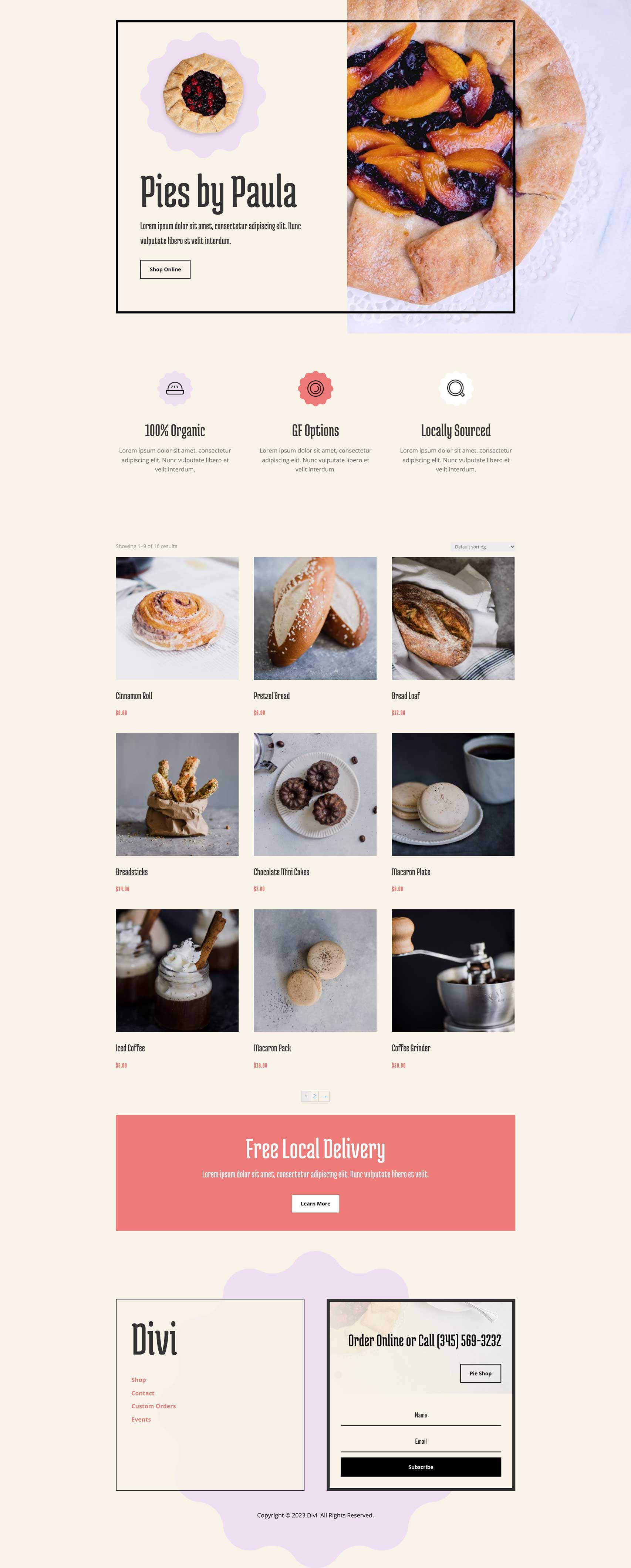 Pie Shop Layout Pack for Divi