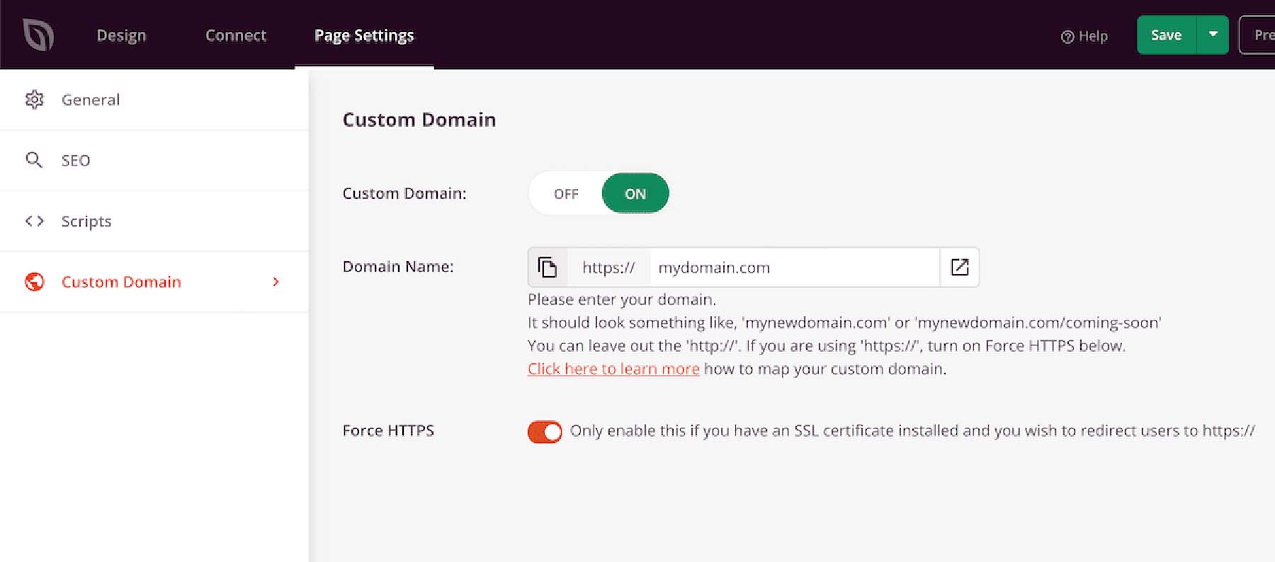 SeedProd's custom domain mapping