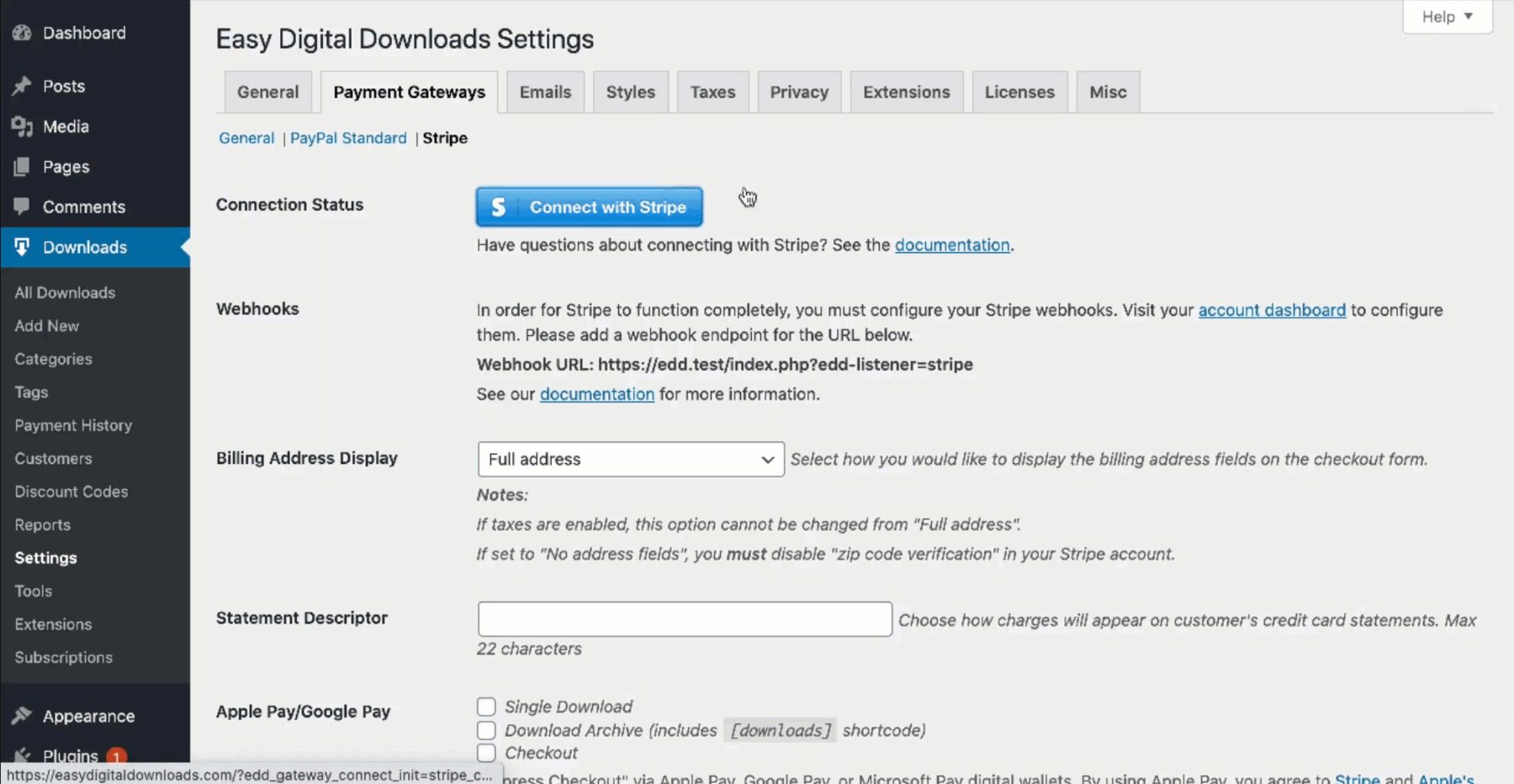 Easy Digital Downloads Settings