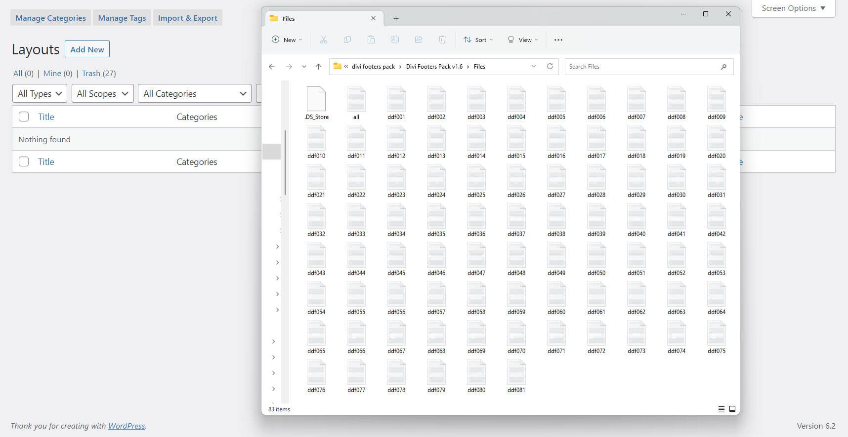 Uploading Divi Footers Pack Layouts