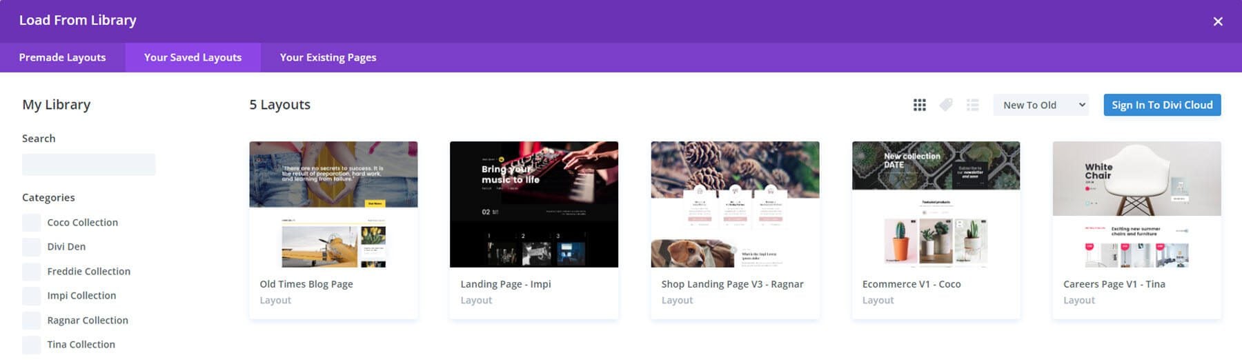 Divi Den Pro Layout Library in the Divi Theme Builder