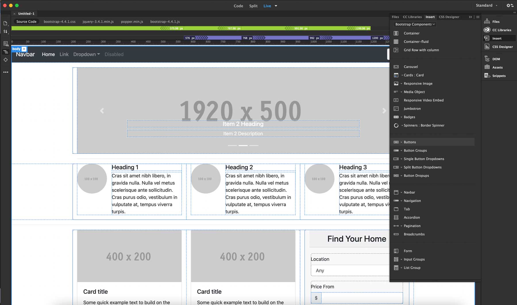 WordPress vs Dreamweaver Bootstrap components