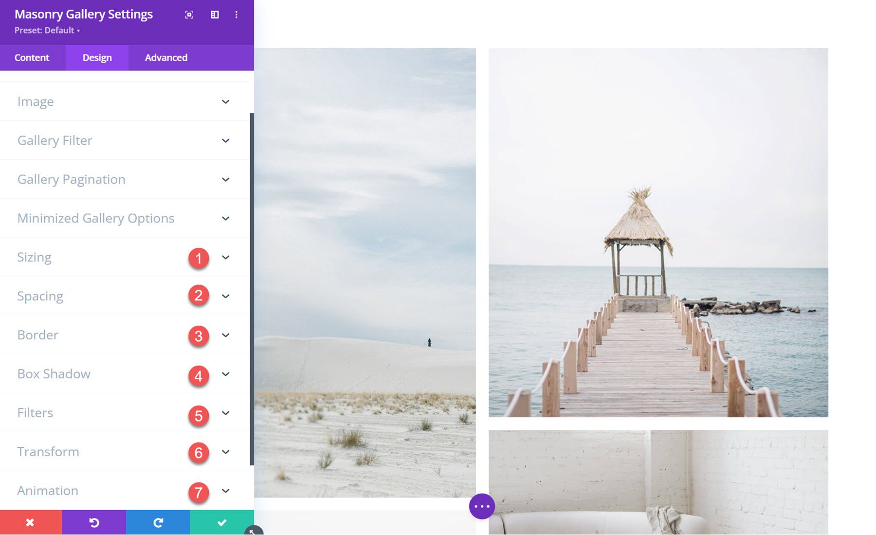 Divi Masonry Gallery Design Settings