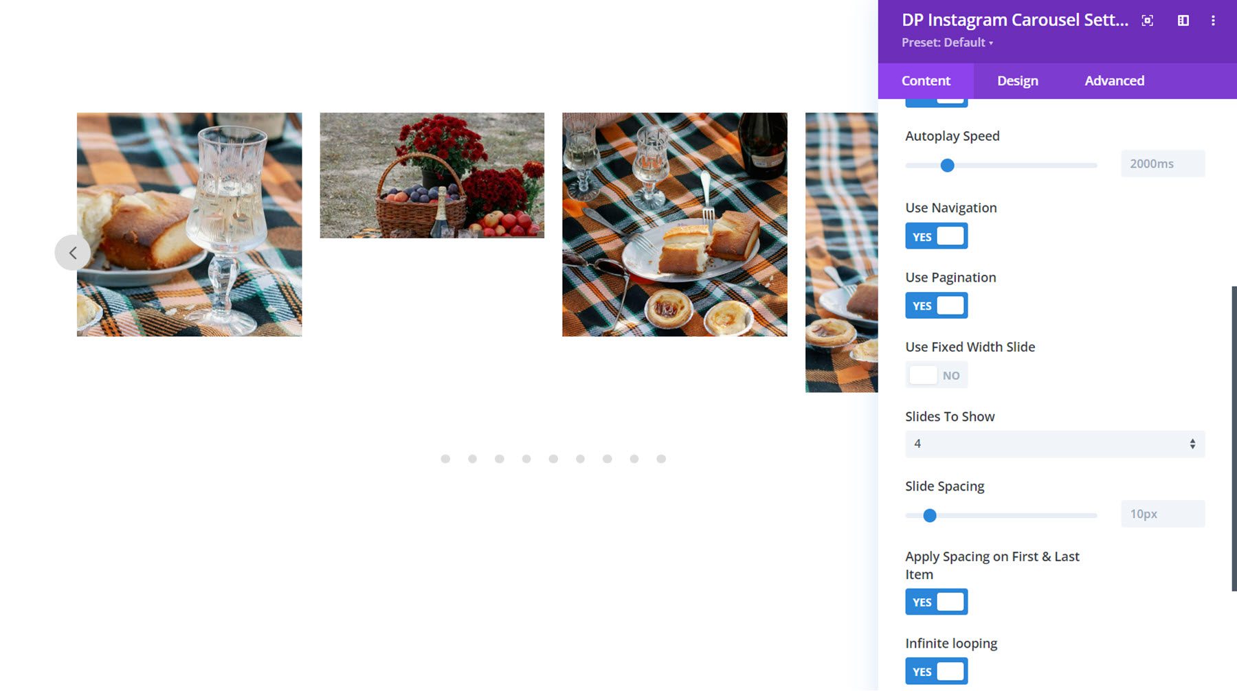 Divi Social Plus Instagram Carousel Carousel Settings