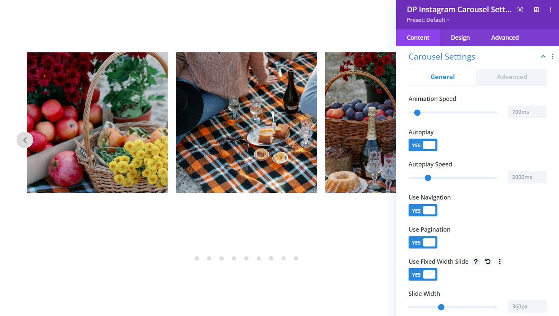 Divi Social Plus Instagram Carousel Carousel Settings