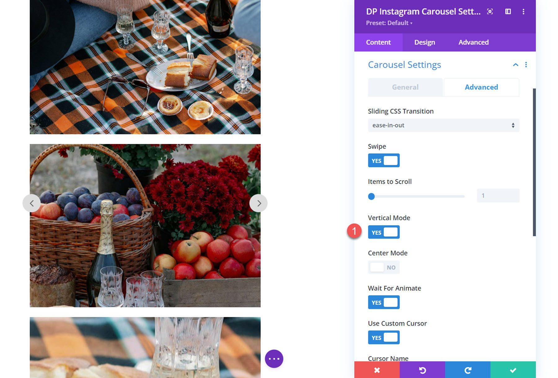 Divi Social Plus Instagram Carousel Vertical Mode