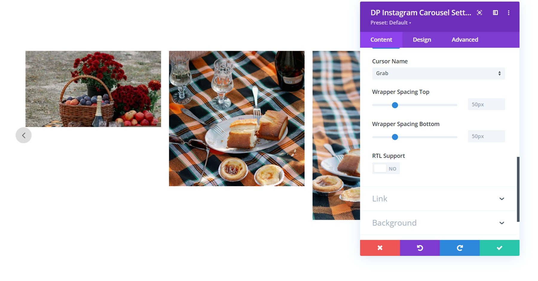 Divi Social Plus Instagram Carousel Wrapper RTL Settings