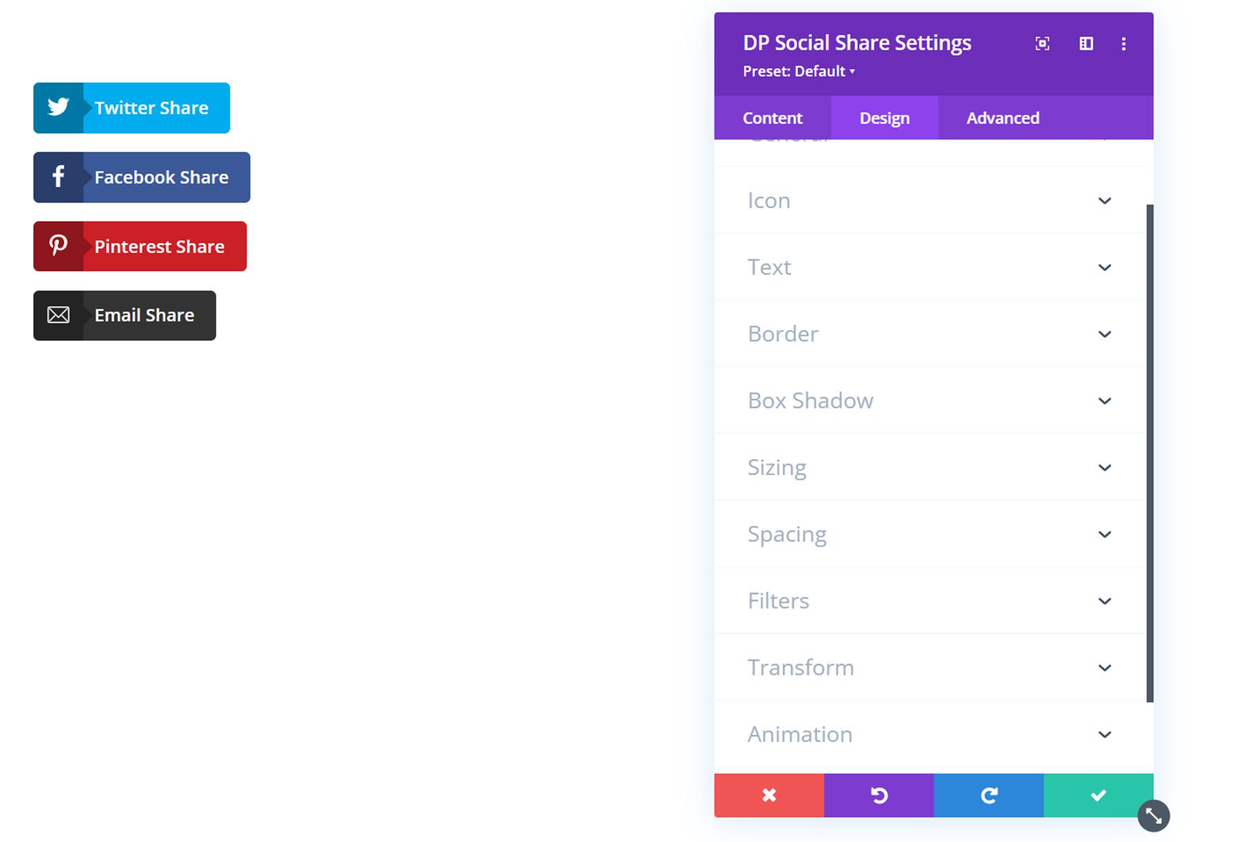 Divi Social Plus Social Share Other Design Settings