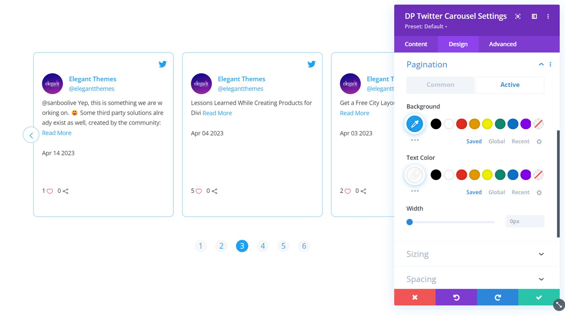 Divi Social Plus Twitter Carousel Active Pagination