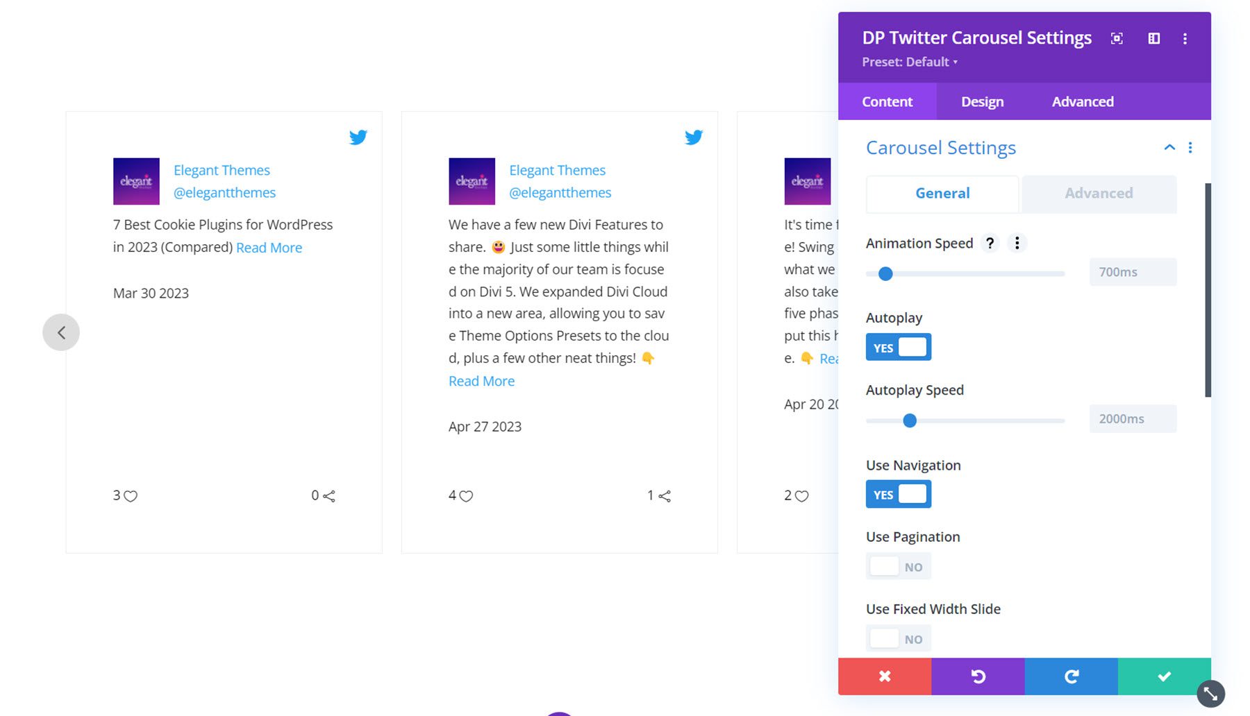 Divi Social Plus Twitter Carousel Settings