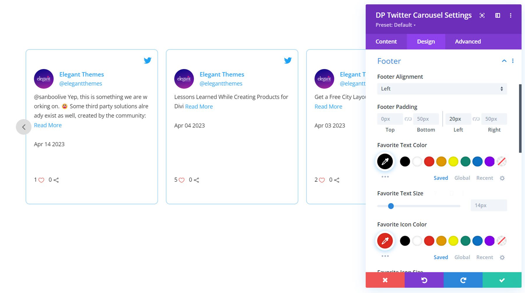 Divi Social Plus Twitter Carousel Footer