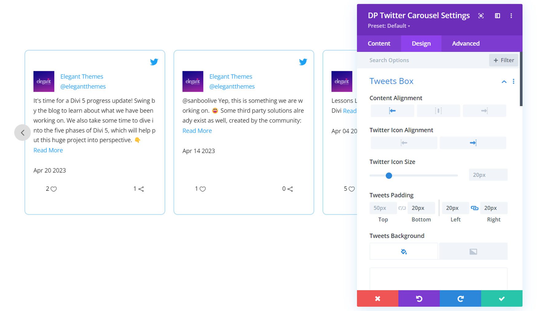 Divi Social Plus Twitter Carousel Tweets Box